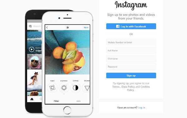 Antarmuka dan Halaman Registrasi Instagram