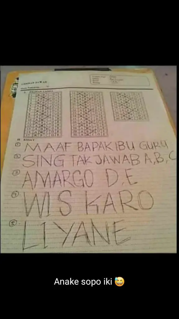 Kata kata bucin bahasa jawa: maaf bapak ibu guru sing tak jawab A, B, C amargo D, E wis karo liyane