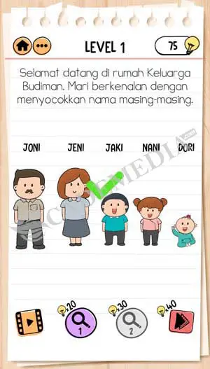 Jawaban Brain Test 2 Keluarga Budiman Level 1