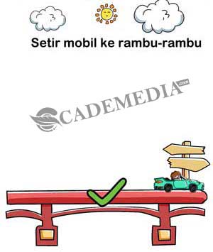 Setir mobil ke rambu-rambu (Brain Out Level 33)