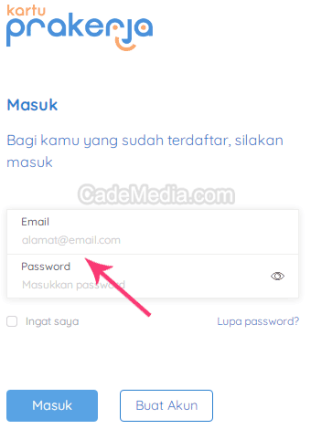 Menu Login kartu prakerja