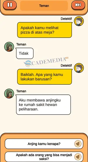 Chat percakapan teman dan detektif masalah pencuri pizza bagian pertama