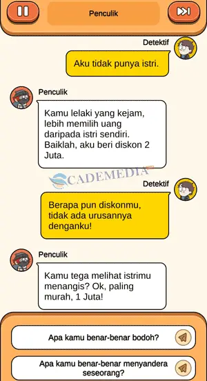 Chat percakapan detektif dan penculik untuk menyelamatkan sandera bagian kedua