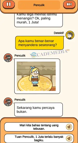 Chat percakapan detektif dan penculik untuk menyelamatkan sandera bagian ketiga