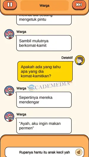 chat percakapan detektif dan warga tentang si hantu bagian keempat