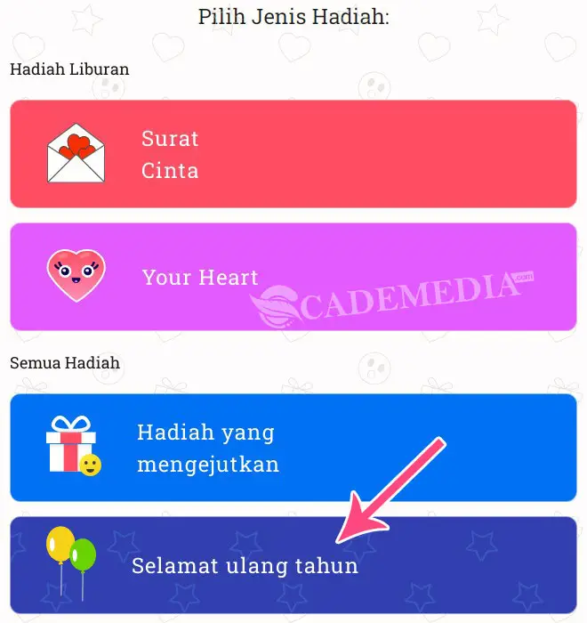 Pilih Jenis Hadiah: Selamat Ulang Tahun