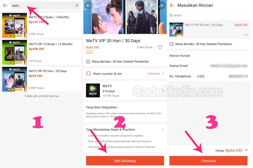 Langkah-langkah pembelian VIP WeTV menggunakan ShopeePay di Shopee