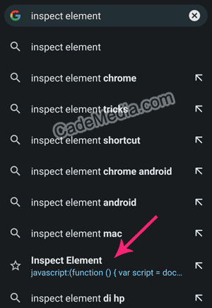 Mencari bookmark Inspect Element di search bar